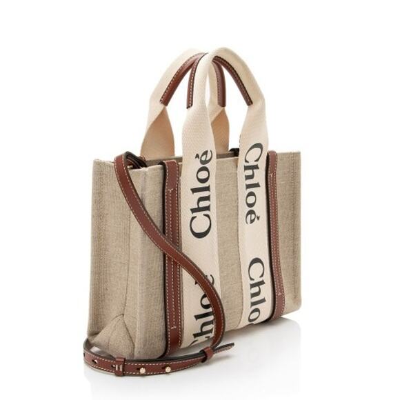 Chloe Small Woody Ribbon Tote With Strap White Brown - Picture 3 of 10
